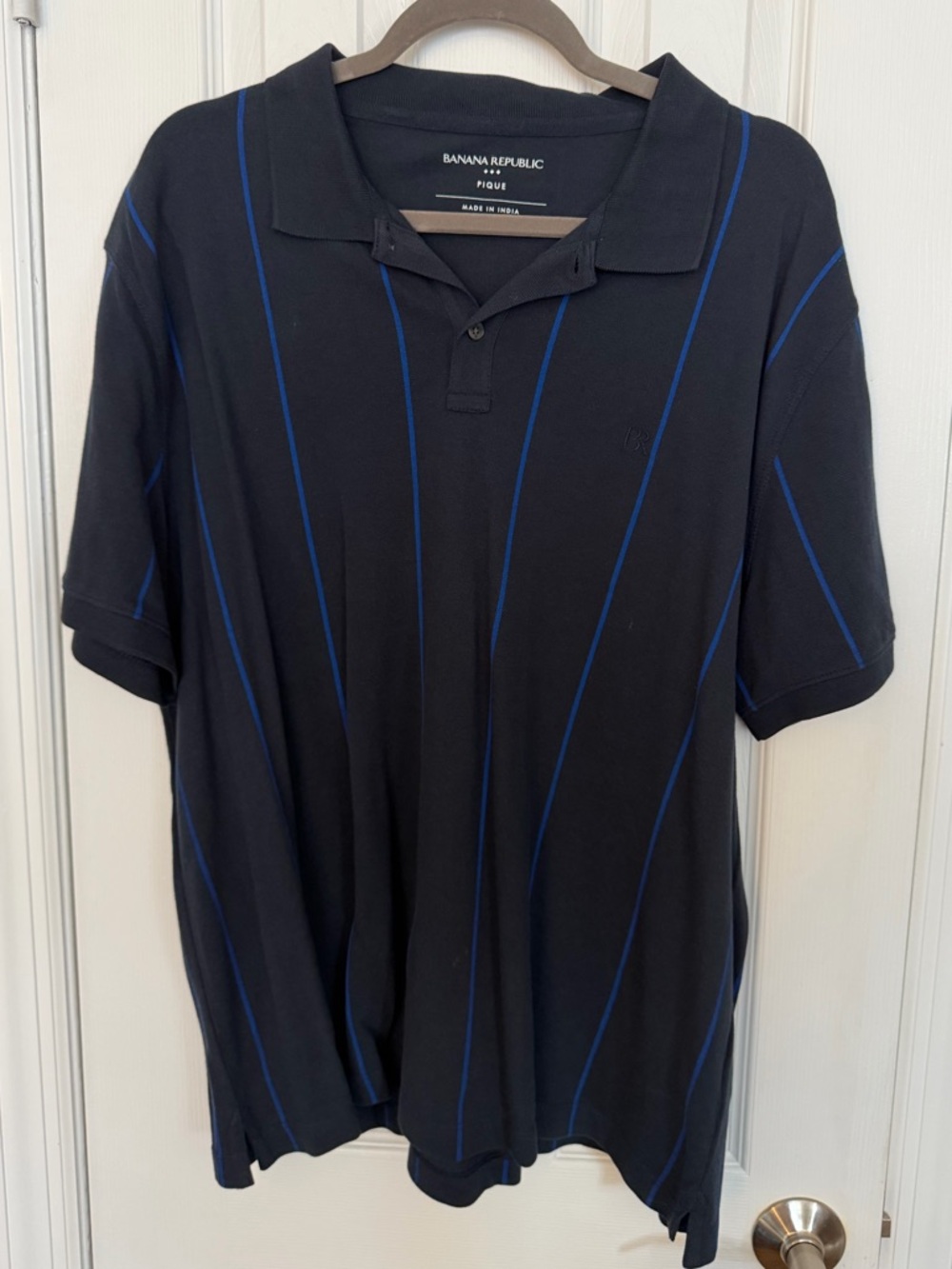 Men's Banana Republic Navy Blue Striped Pique Polo Shirt, Size XL